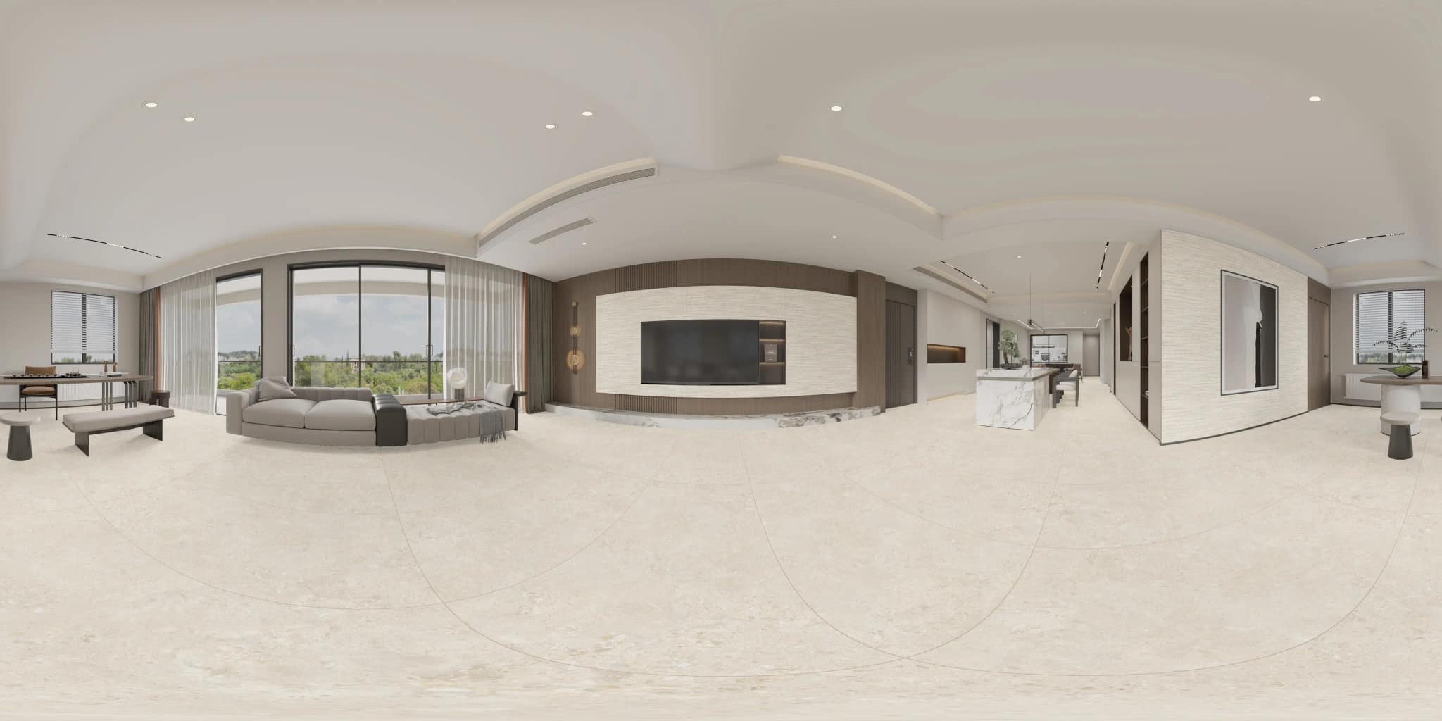 360° room render with Forland Bianco Decore on the feature wall 360° room render with Forland Bianco Decore on the feature wall