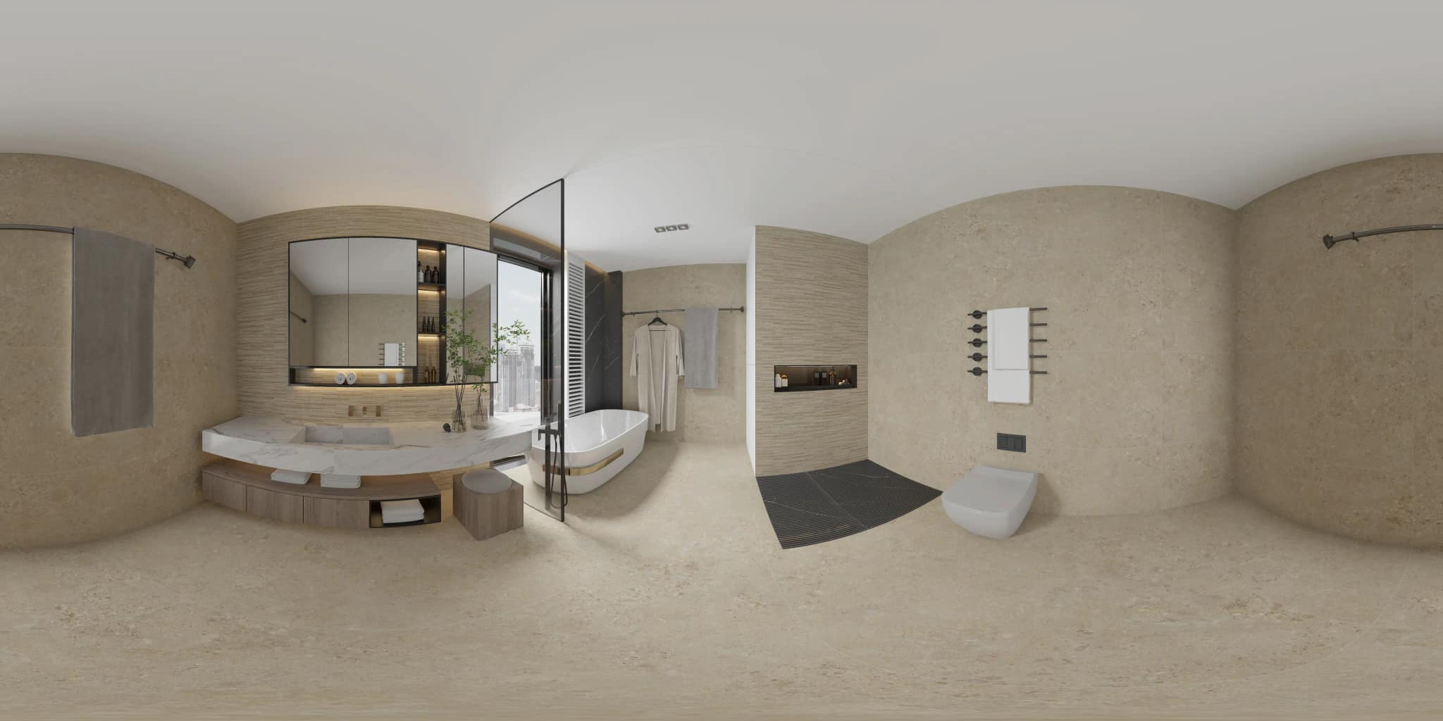 360° room render with Forland Sand Decore on the feature wall 360° room render with Forland Sand Decore on the feature wall