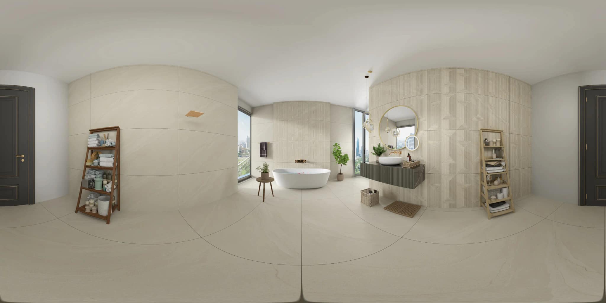 360° room render with Glamour Crema Decore on the feature wall 360° room render with Glamour Crema Decore on the feature wall