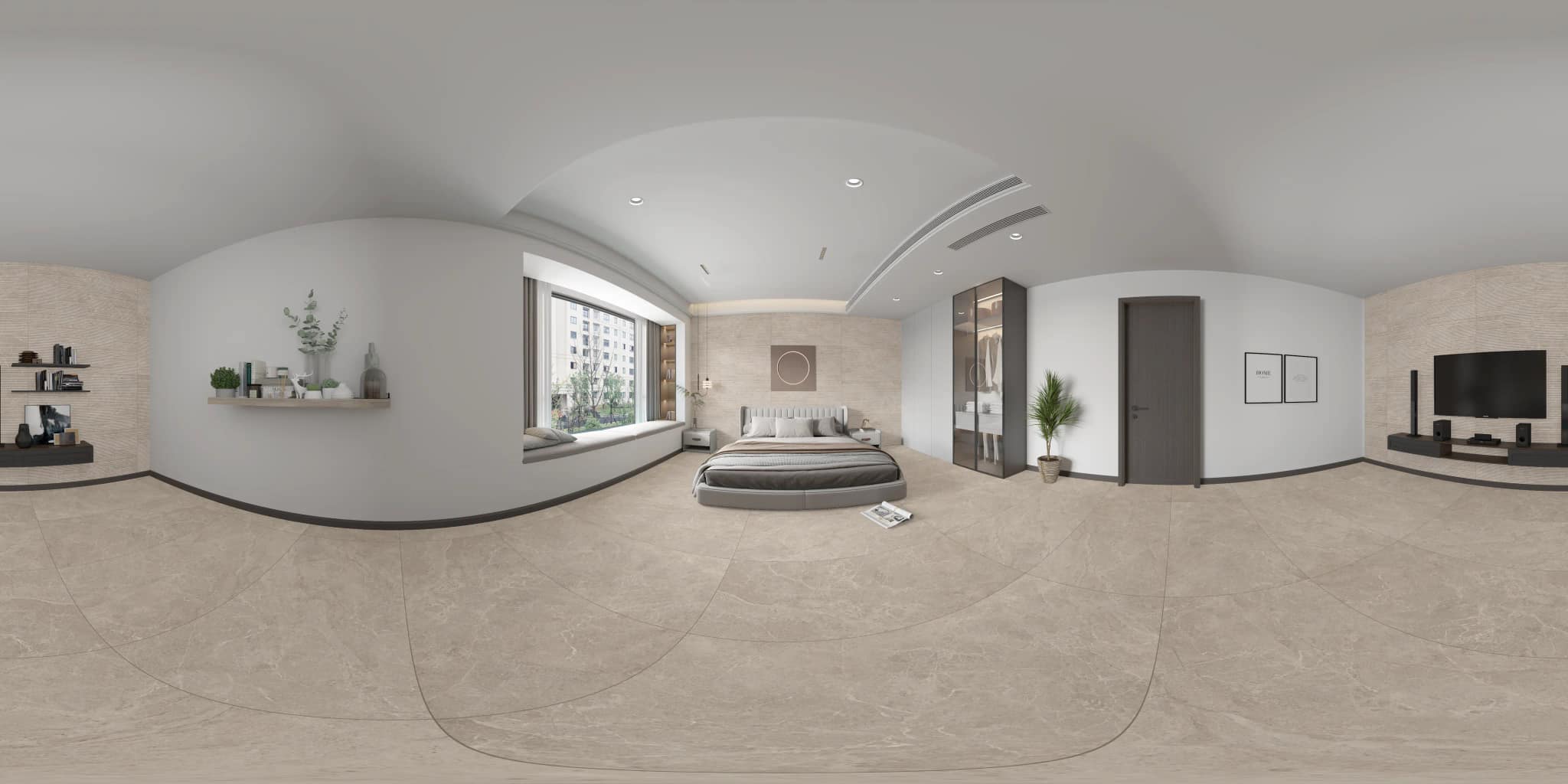 360° room render with Luciana Sand Decore on the feature wall 360° room render with Luciana Sand Decore on the feature wall