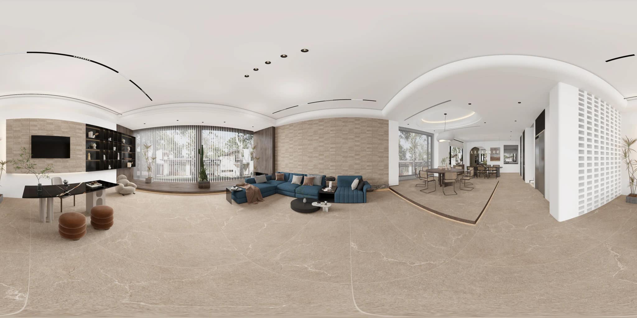 360° room render with Mirella Sand Decore on the feature wall 360° room render with Mirella Sand Decore on the feature wall