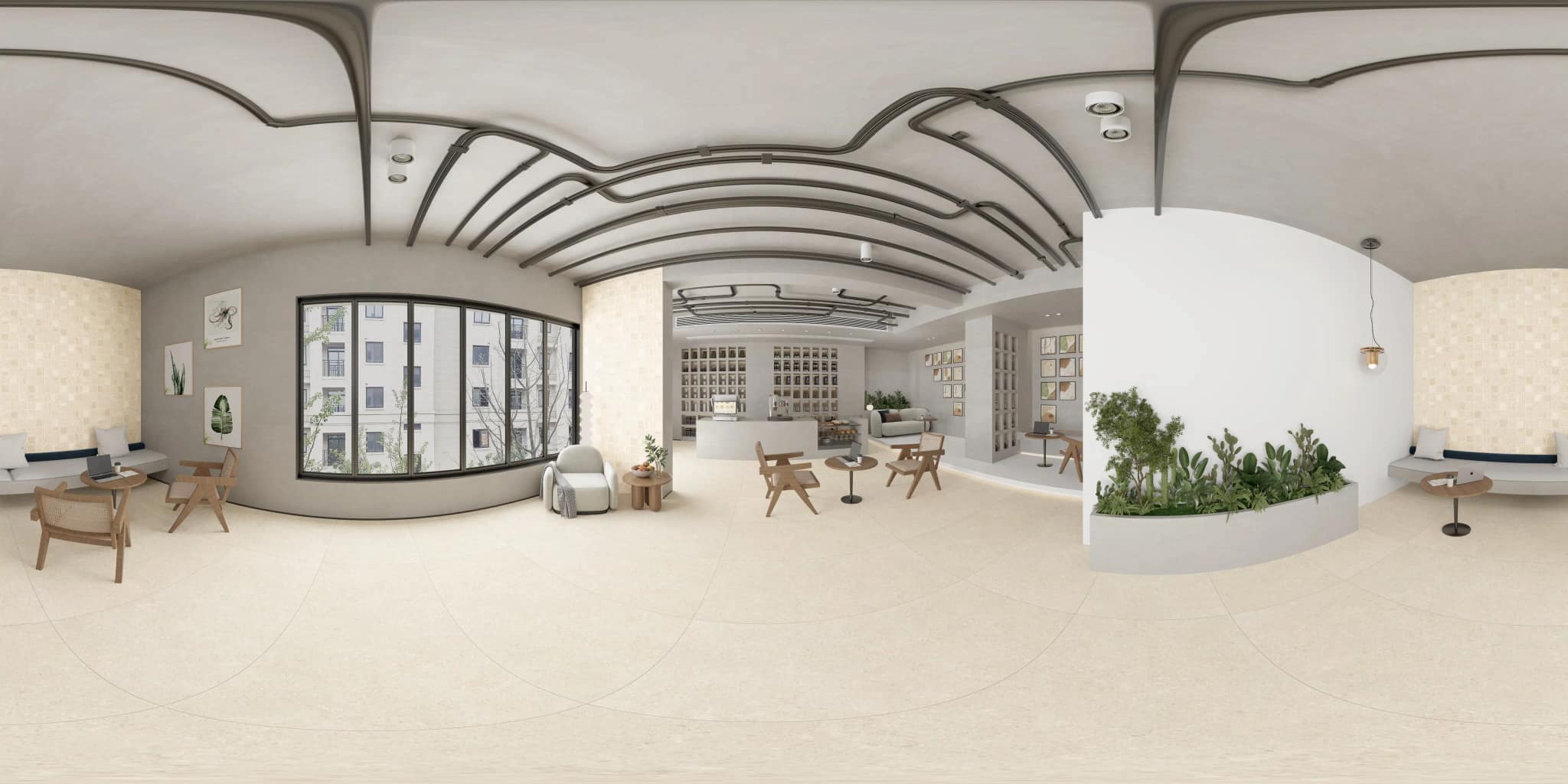 360° room render with Neomi Crema Decore on the feature wall 360° room render with Neomi Crema Decore on the feature wall