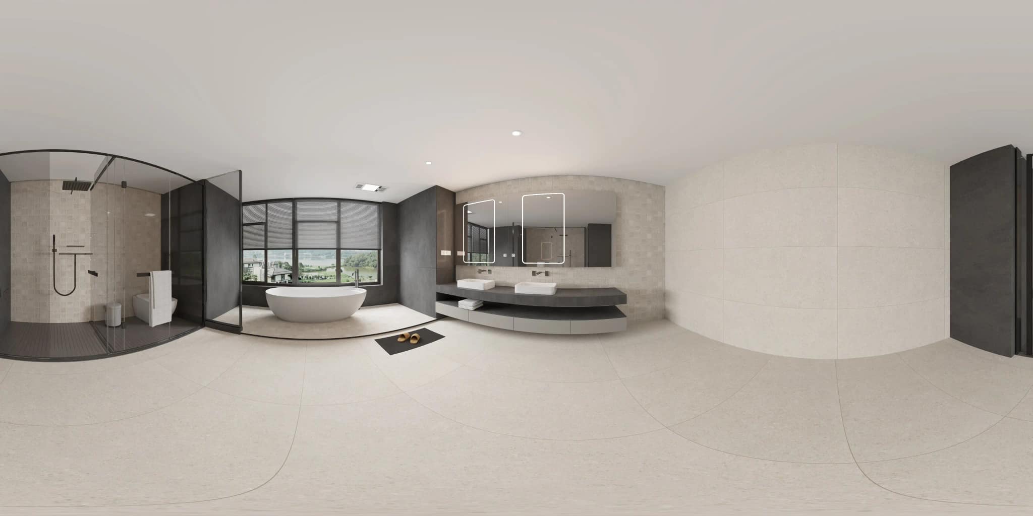 360° room render with Neomi Grey Decore on the feature wall 360° room render with Neomi Grey Decore on the feature wall