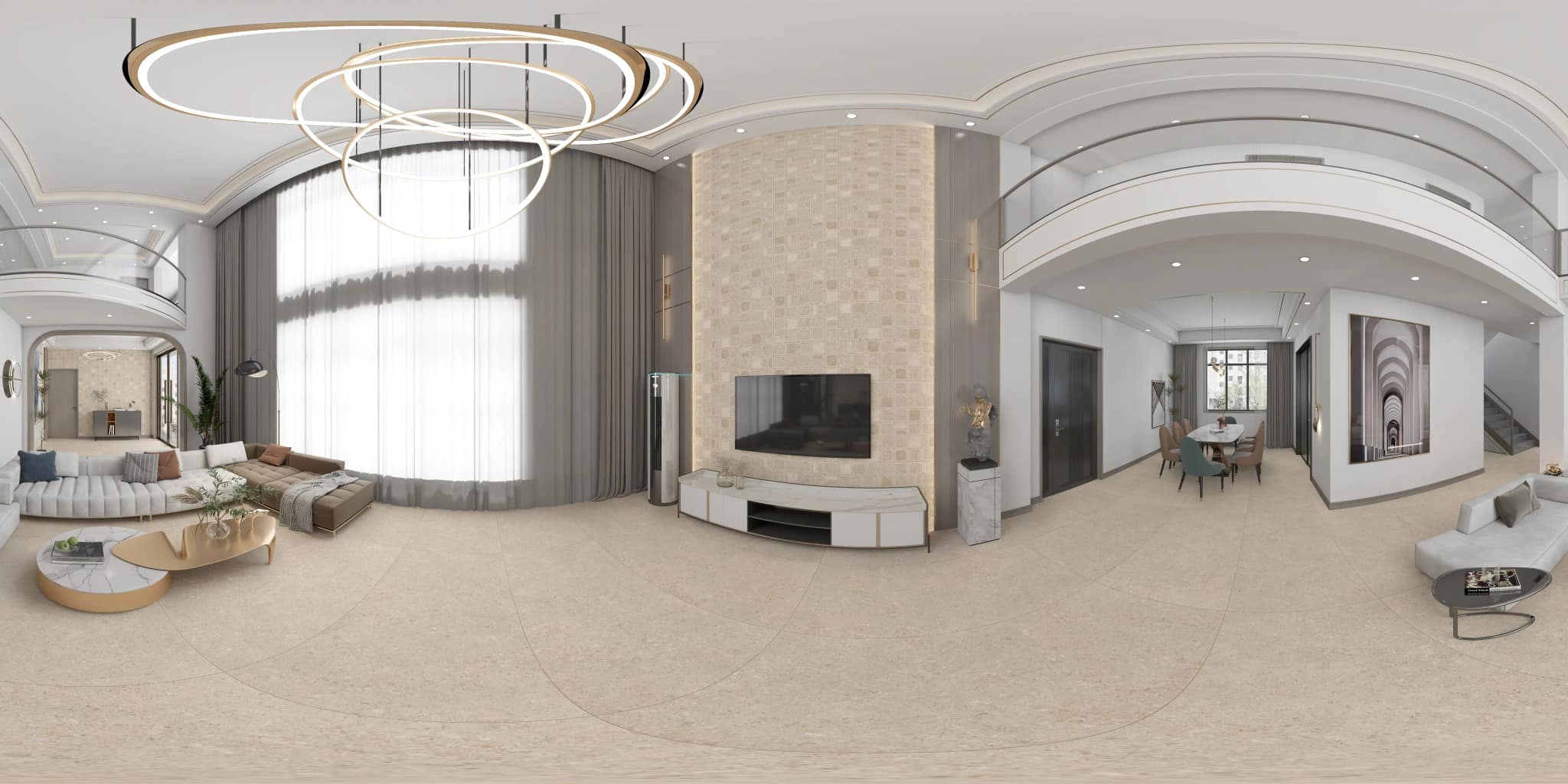 360° room render with Neomi Sand Decore on the feature wall 360° room render with Neomi Sand Decore on the feature wall