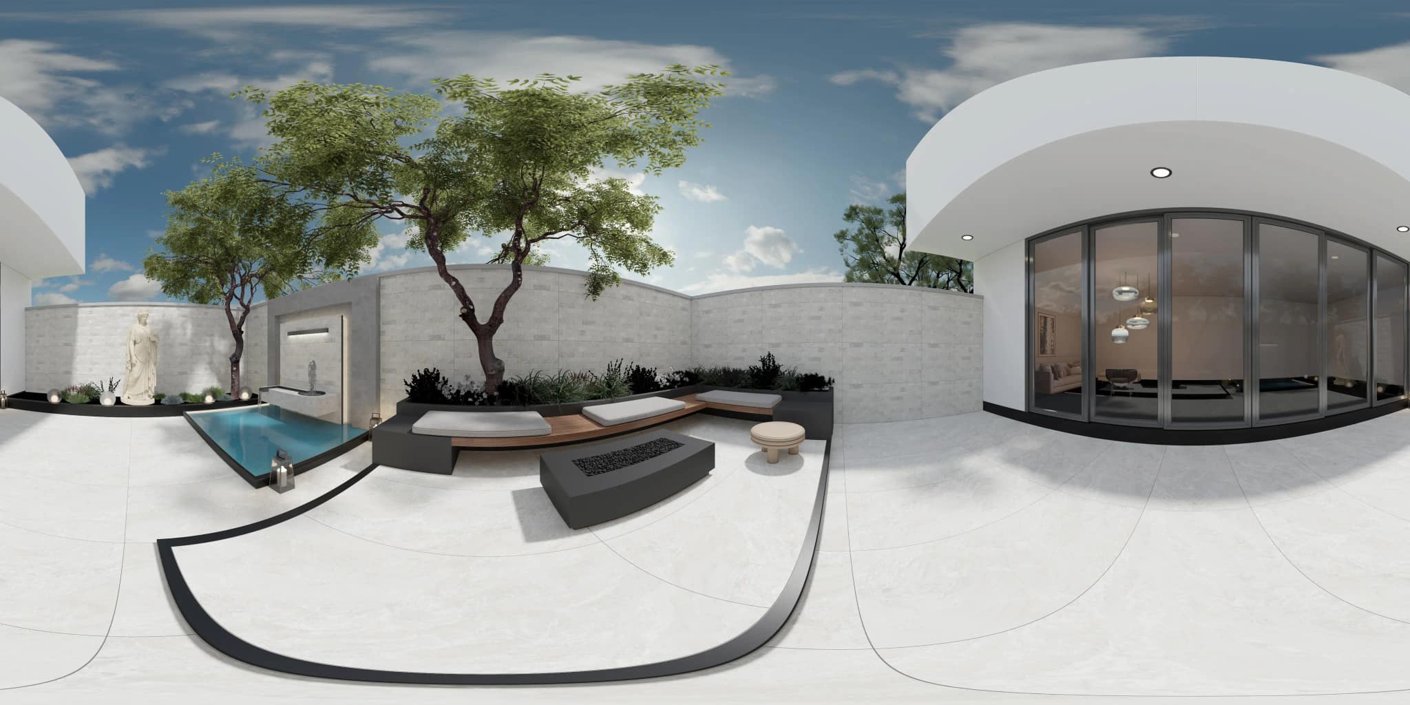 360° room render with Thassos Bianco Decore on the feature wall 360° room render with Thassos Bianco Decore on the feature wall