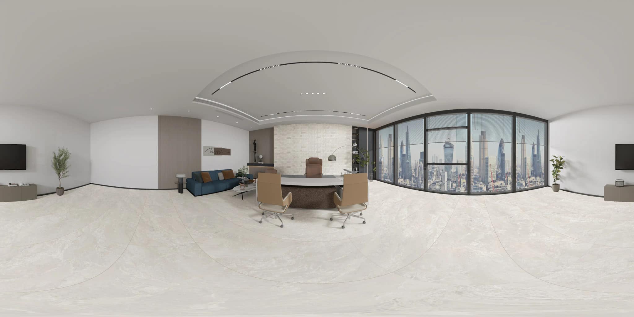 360° room render with Thassos Taupe Decore on the feature wall 360° room render with Thassos Taupe Decore on the feature wall
